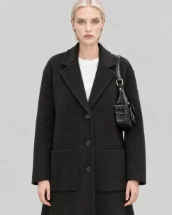 Manteau double face en laine mélangée noir
