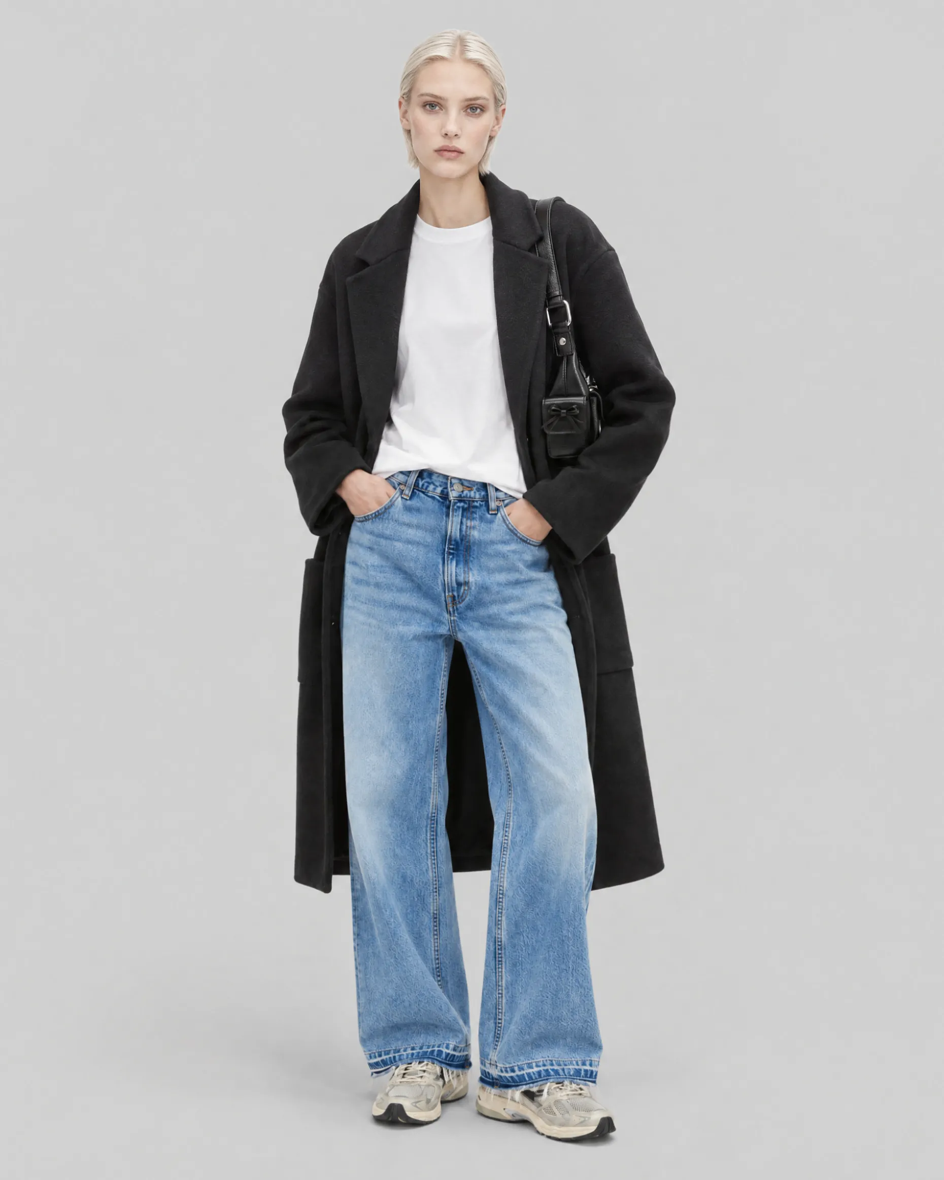 Manteau double face en laine mélangée noir