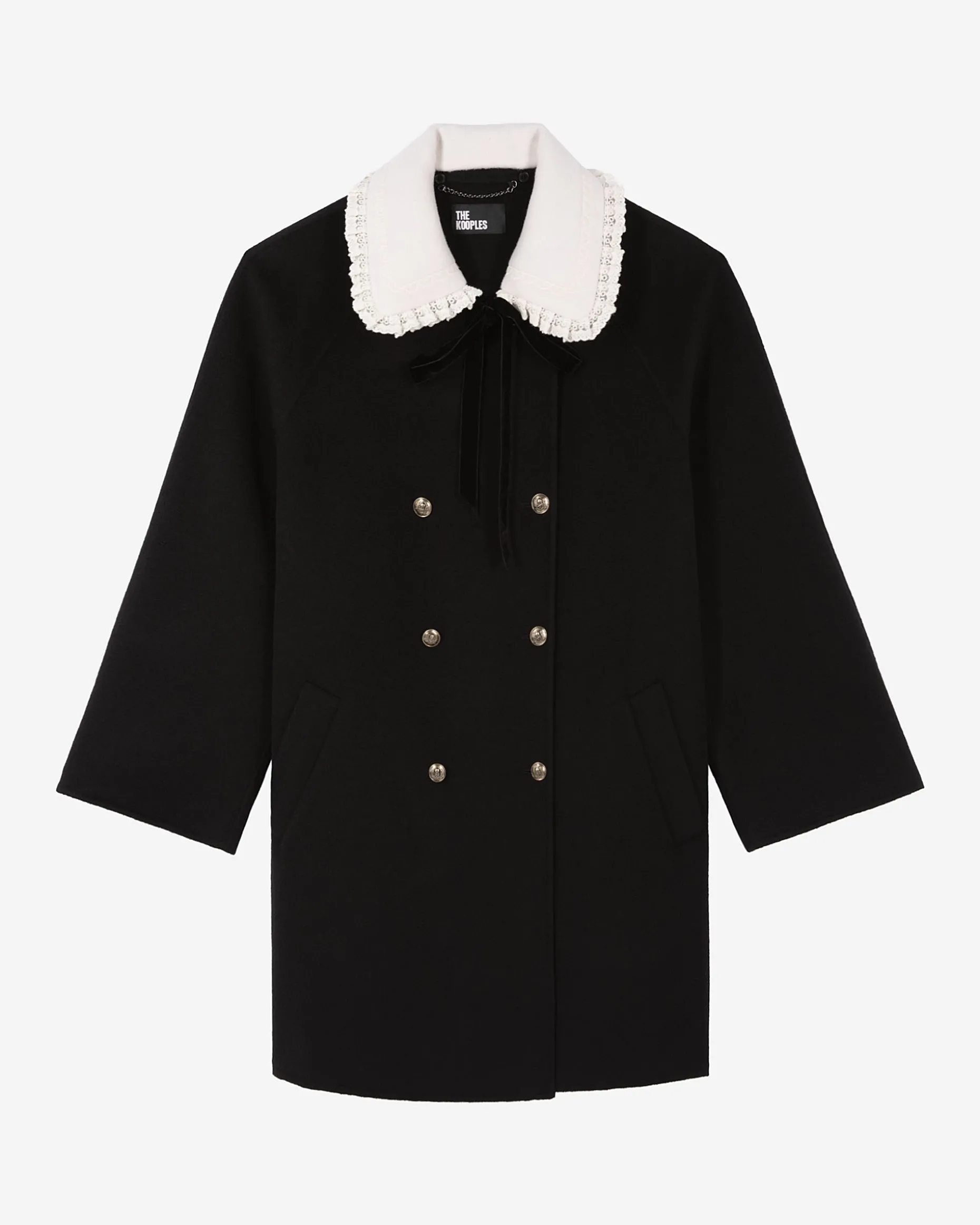 Manteau double face en laine mélangée noire