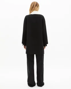 Manteau double face en laine mélangée noire