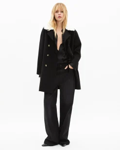 Manteau double face en laine mélangée noire