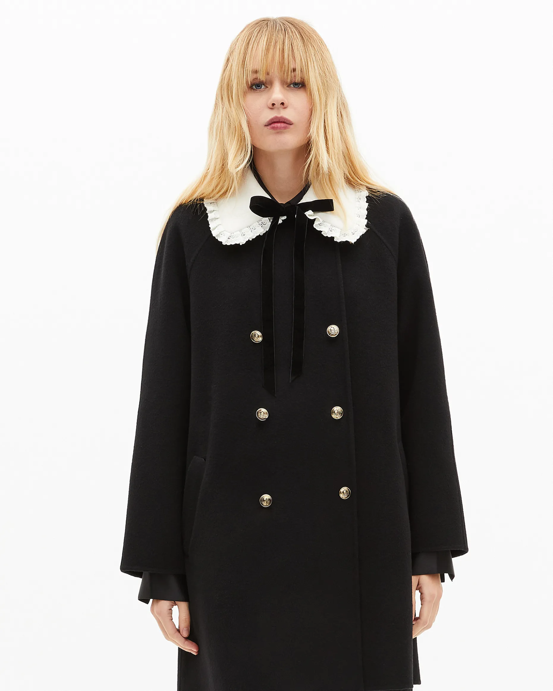 Manteau double face en laine mélangée noire
