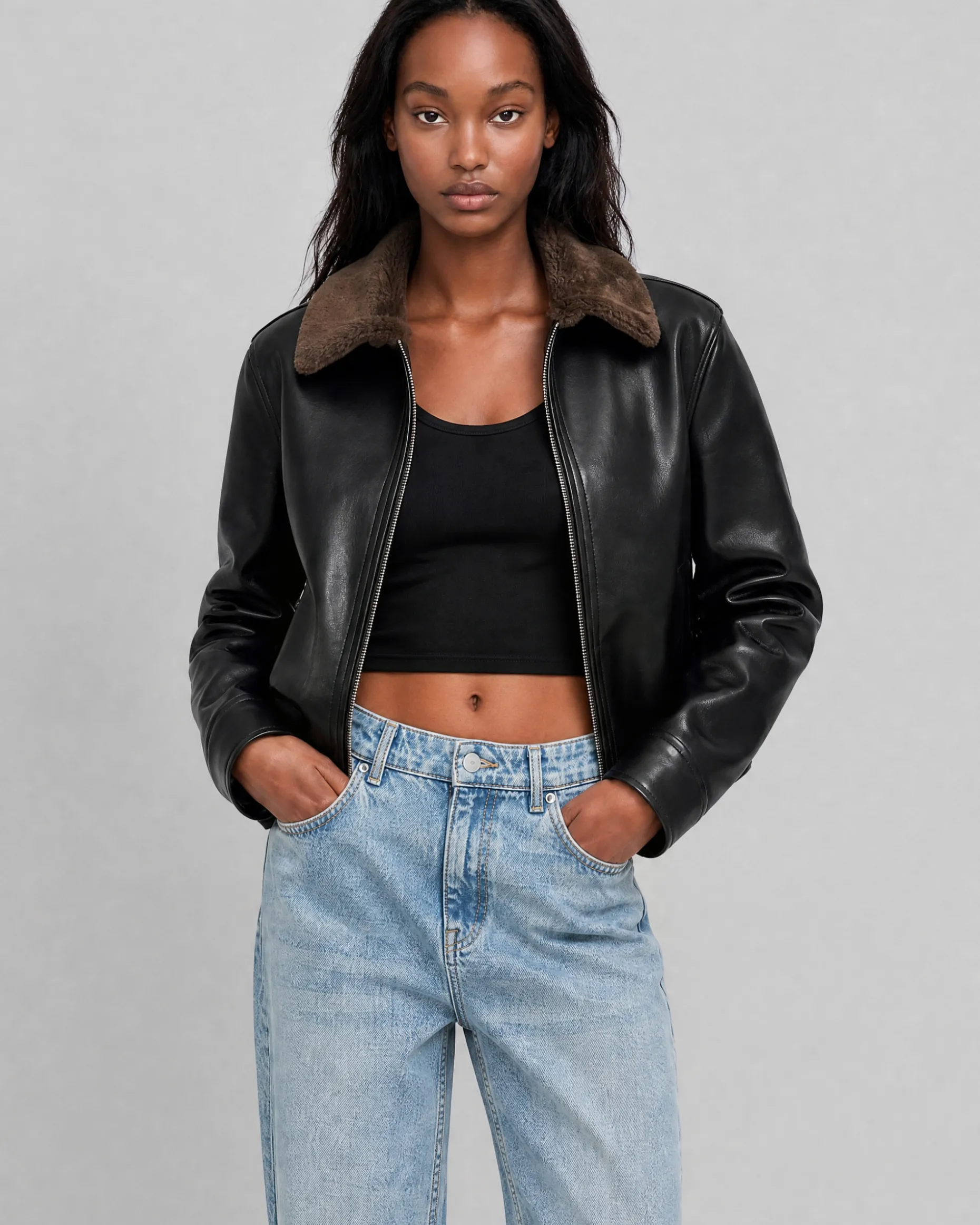 Manteau en fausse fourrue reversible kaki et noir
