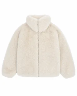 Manteau en fausse fourrure col montant ecru