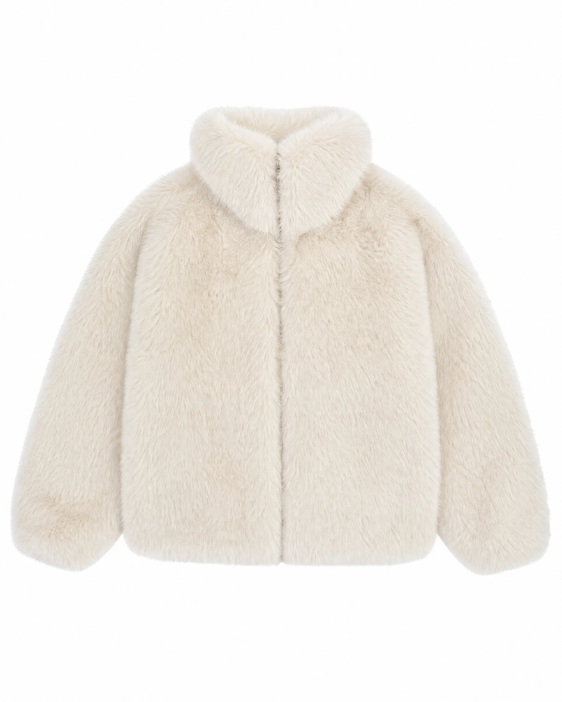 Manteau en fausse fourrure col montant ecru