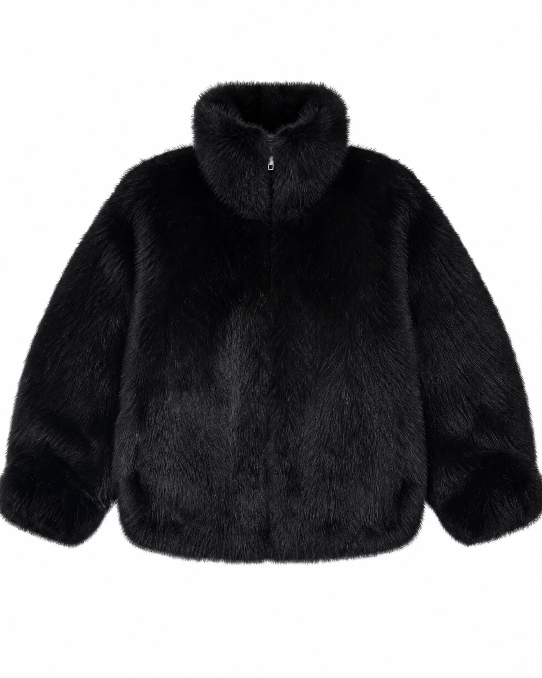 Manteau en fausse fourrure col montant noir