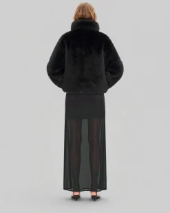 Manteau en fausse fourrure col montant noir