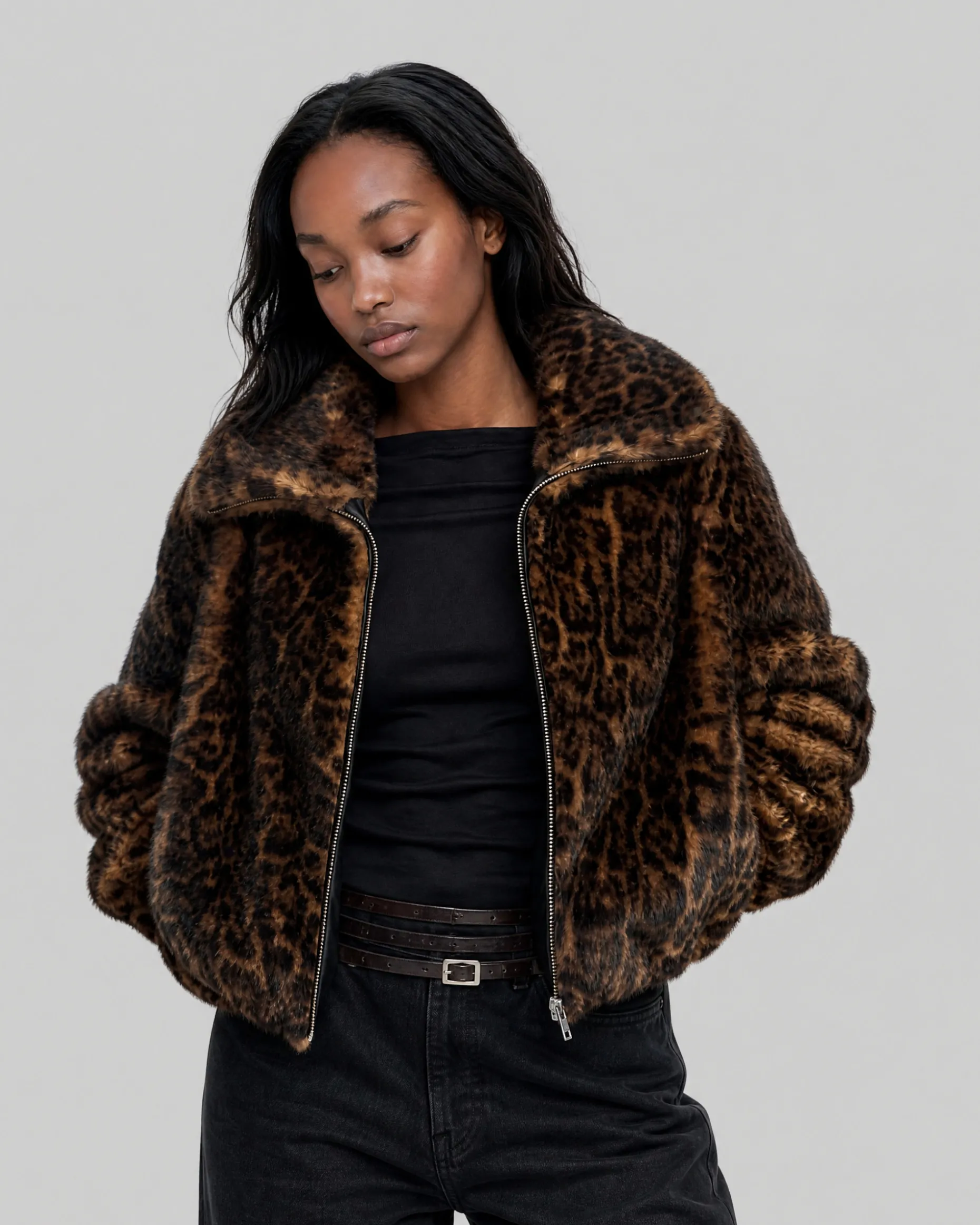 Manteau en fausse fourrure imprimé léopard
