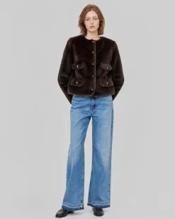 Manteau en fausse fourrure marron