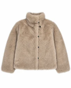 Manteau en fausse fourrure reversible beige et noir