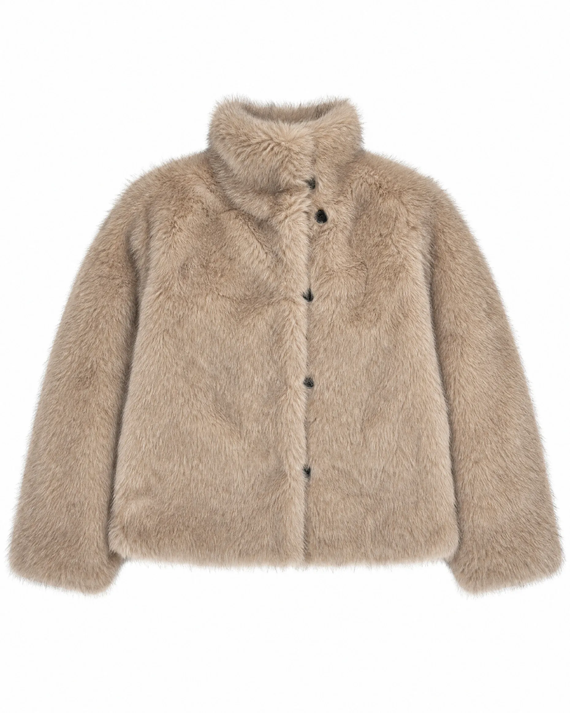 Manteau en fausse fourrure reversible beige et noir