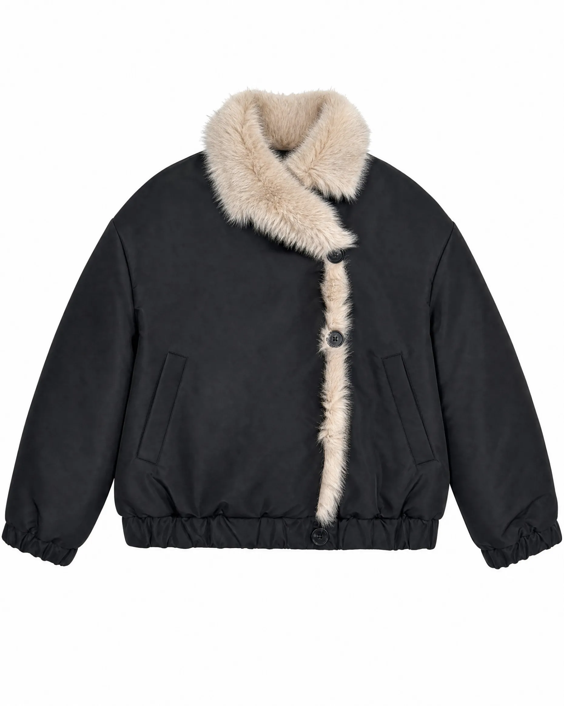 Manteau en fausse fourrure reversible beige et noir