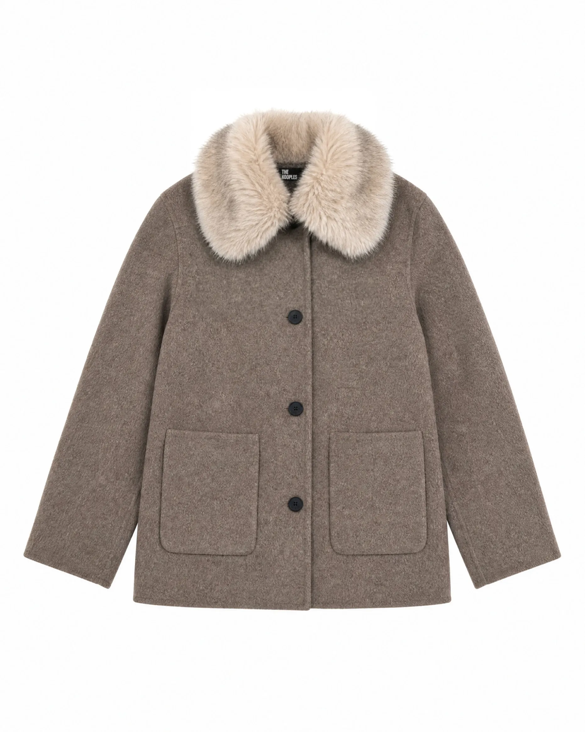 Manteau en laine mélangée avec col fausse fourrure beige