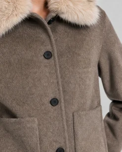 Manteau en laine mélangée avec col fausse fourrure beige