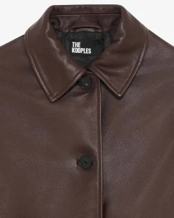 Manteau long en cuir bordeaux