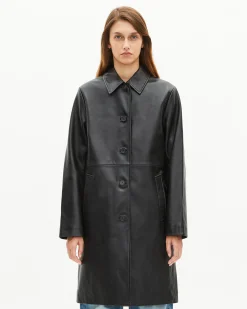 Manteau long en cuir noir