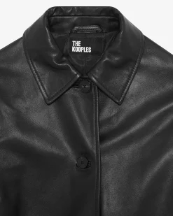 Manteau long en cuir noir