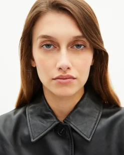 Manteau long en cuir noir