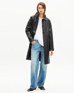 Manteau long en cuir noir