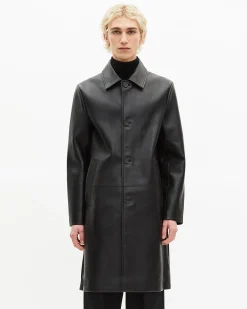 Manteau mi-long en cuir noir