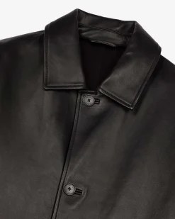 Manteau mi-long en cuir noir