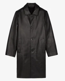Manteau mi-long en cuir noir