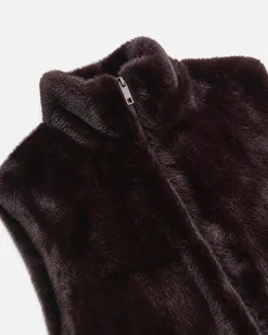 Manteau sans manches en fausse fourrure bordeaux