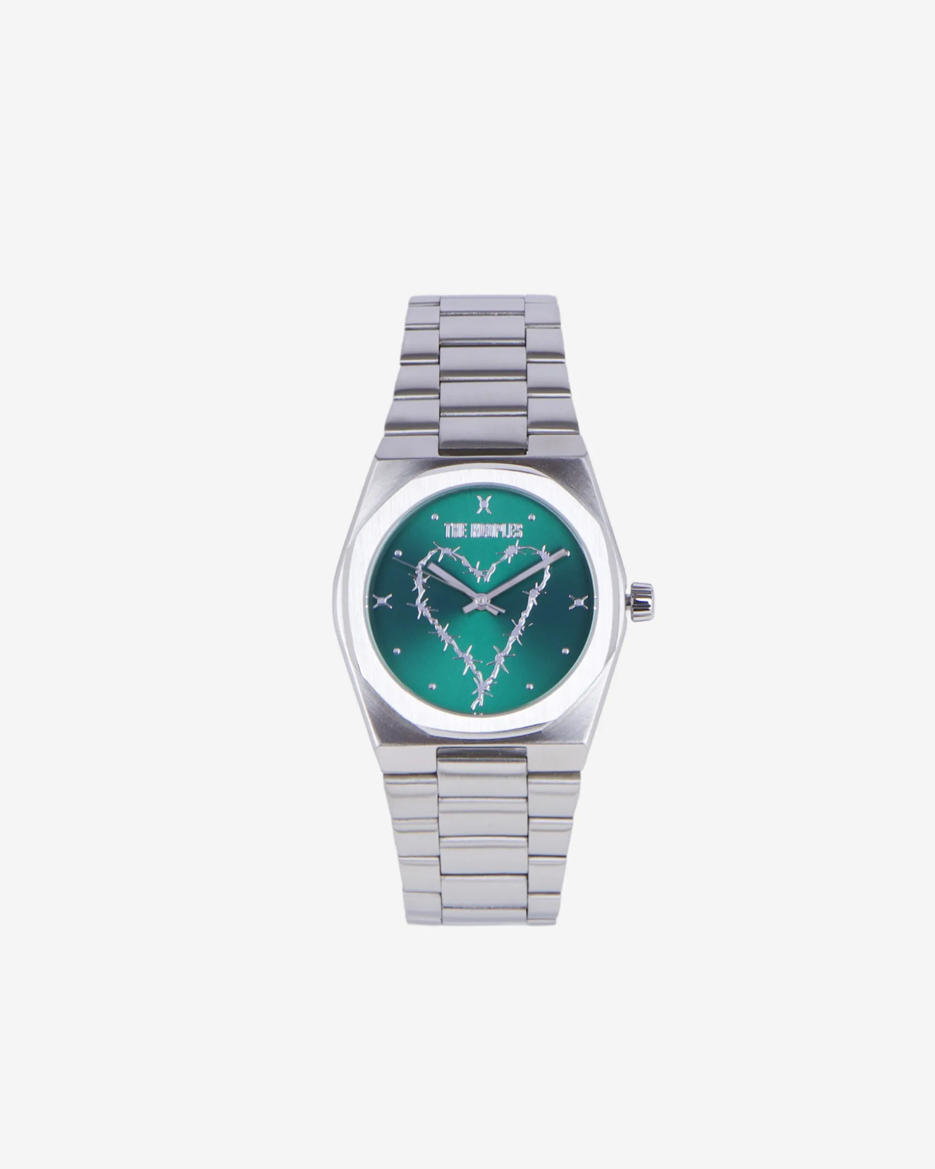 Montre avec coeur argentée cadran vert