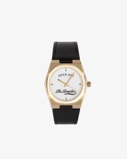 Montre avec logo et bracelet en cuir noir
