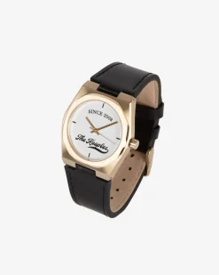 Montre avec logo et bracelet en cuir noir