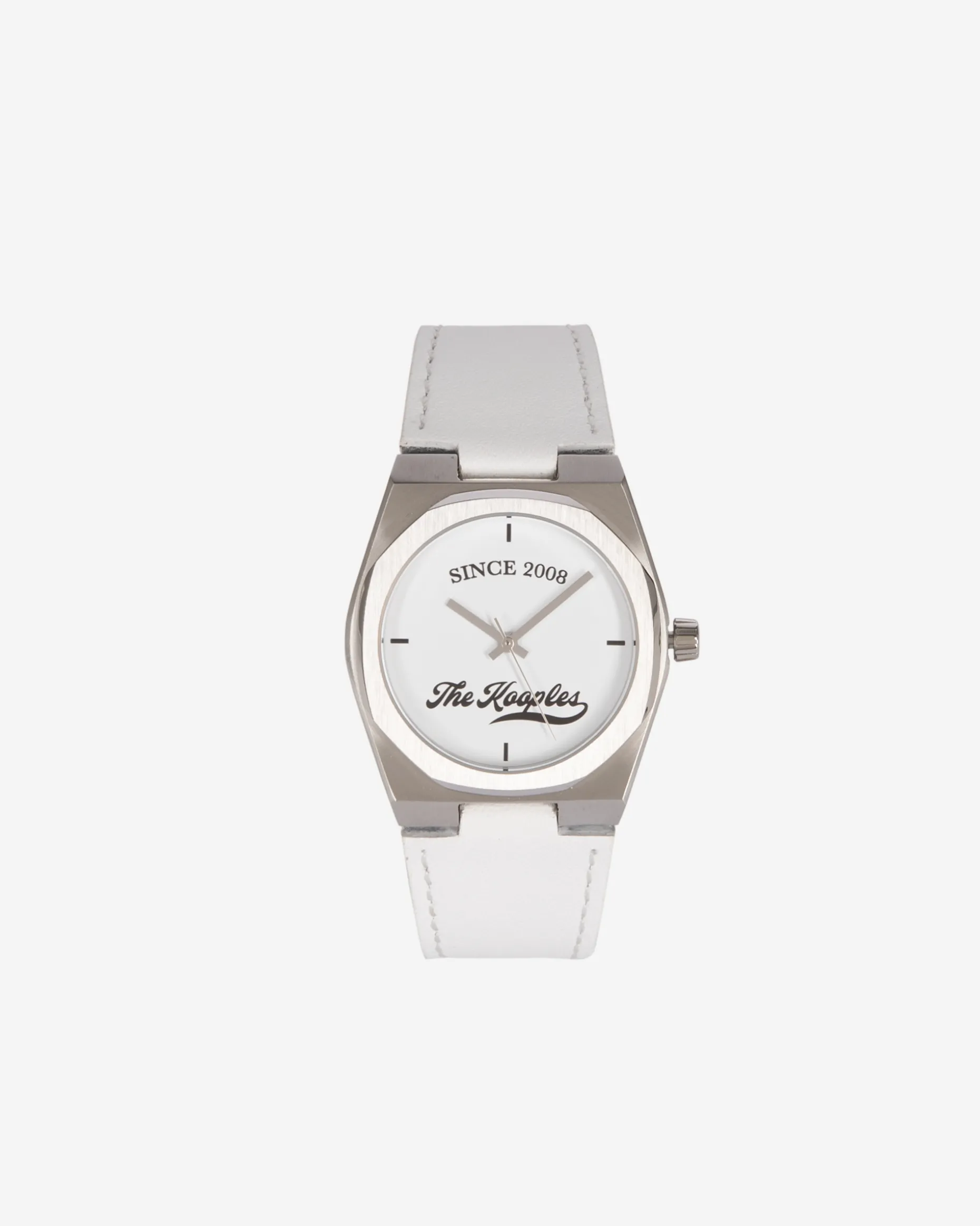 Montre avec logo et bracelet en cuir blanche