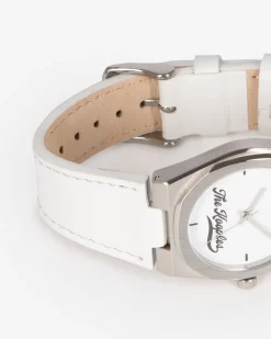 Montre avec logo et bracelet en cuir blanche