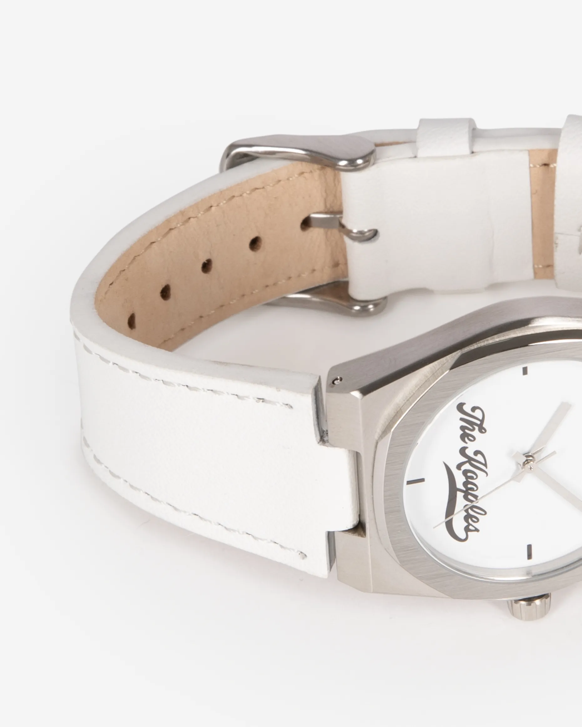 Montre avec logo et bracelet en cuir blanche