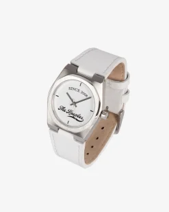 Montre avec logo et bracelet en cuir blanche