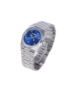 Montre avec étoiles argentée cadran bleu