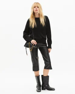 Pantalon capri en cuir noir