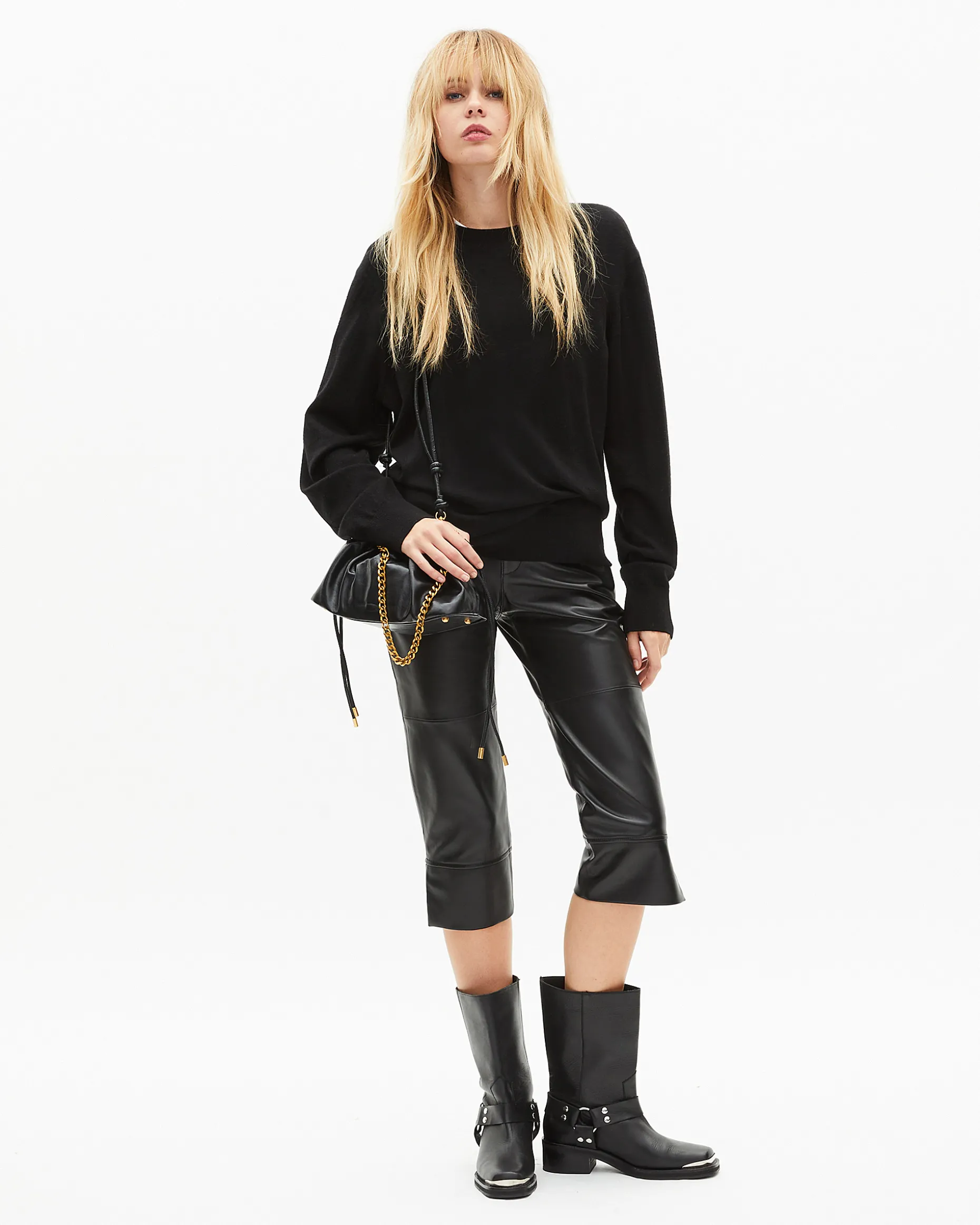 Pantalon capri en cuir noir