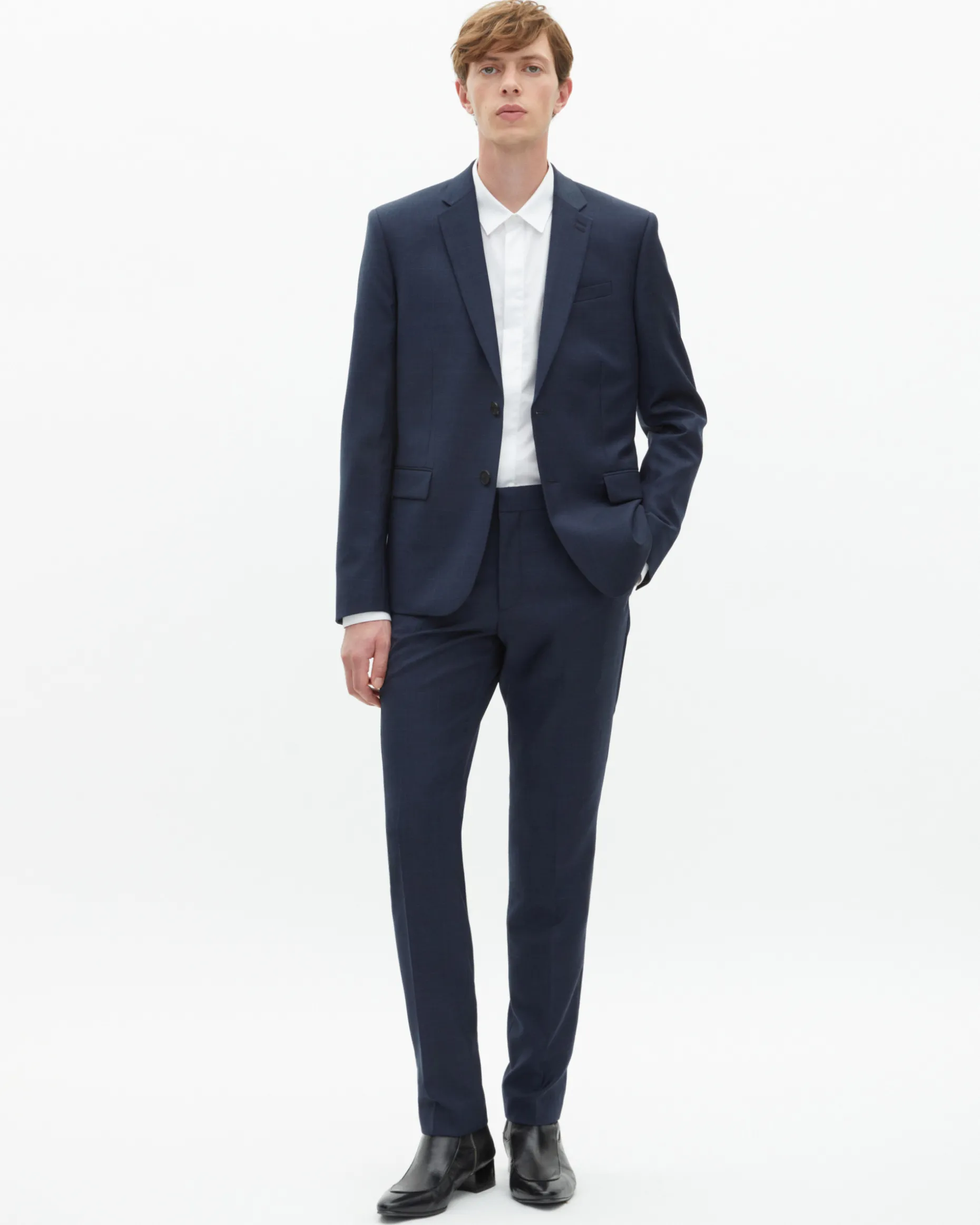 Pantalon de costume ajusté en laine marine