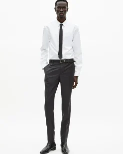 Pantalon de costume ajusté en laine gris