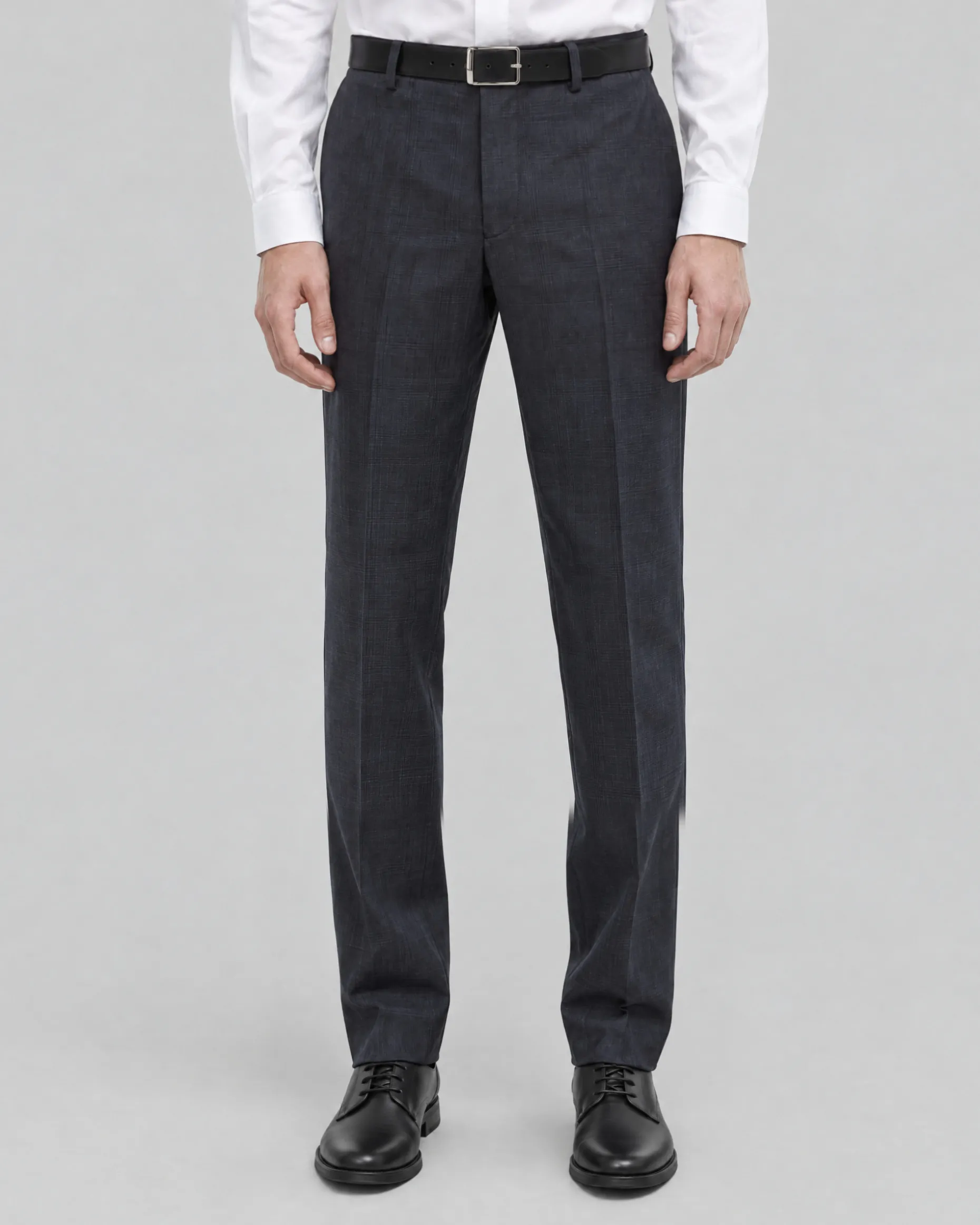 Pantalon de costume ajusté à tartan en laine marine