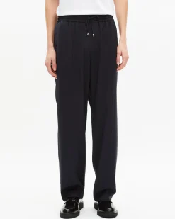 Pantalon de costume droit en laine marine