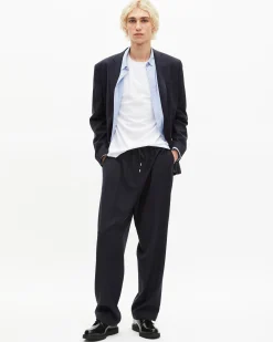 Pantalon de costume droit en laine marine