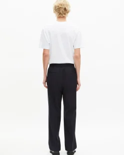 Pantalon de costume droit en laine marine
