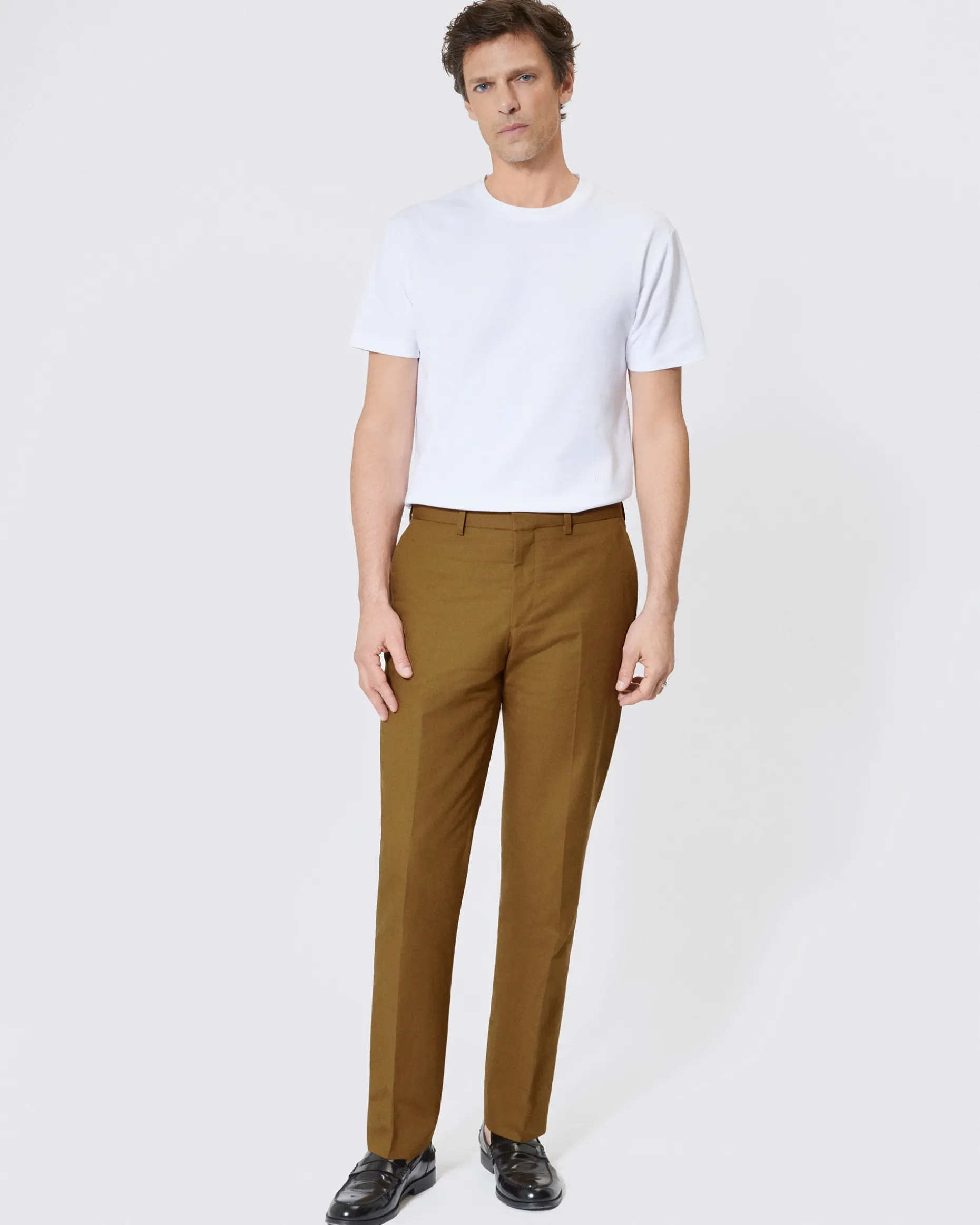 Pantalon de costume en coton lin bronze