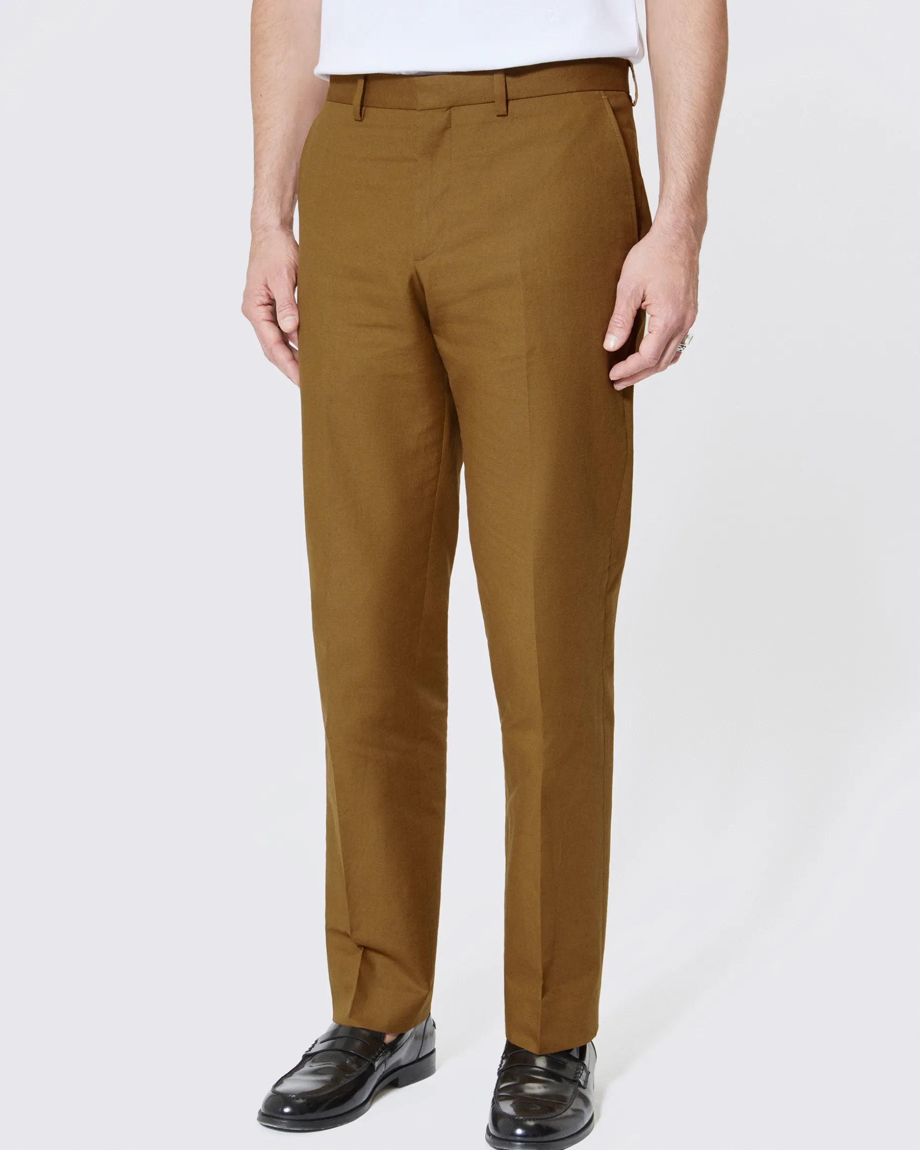 Pantalon de costume en coton lin bronze