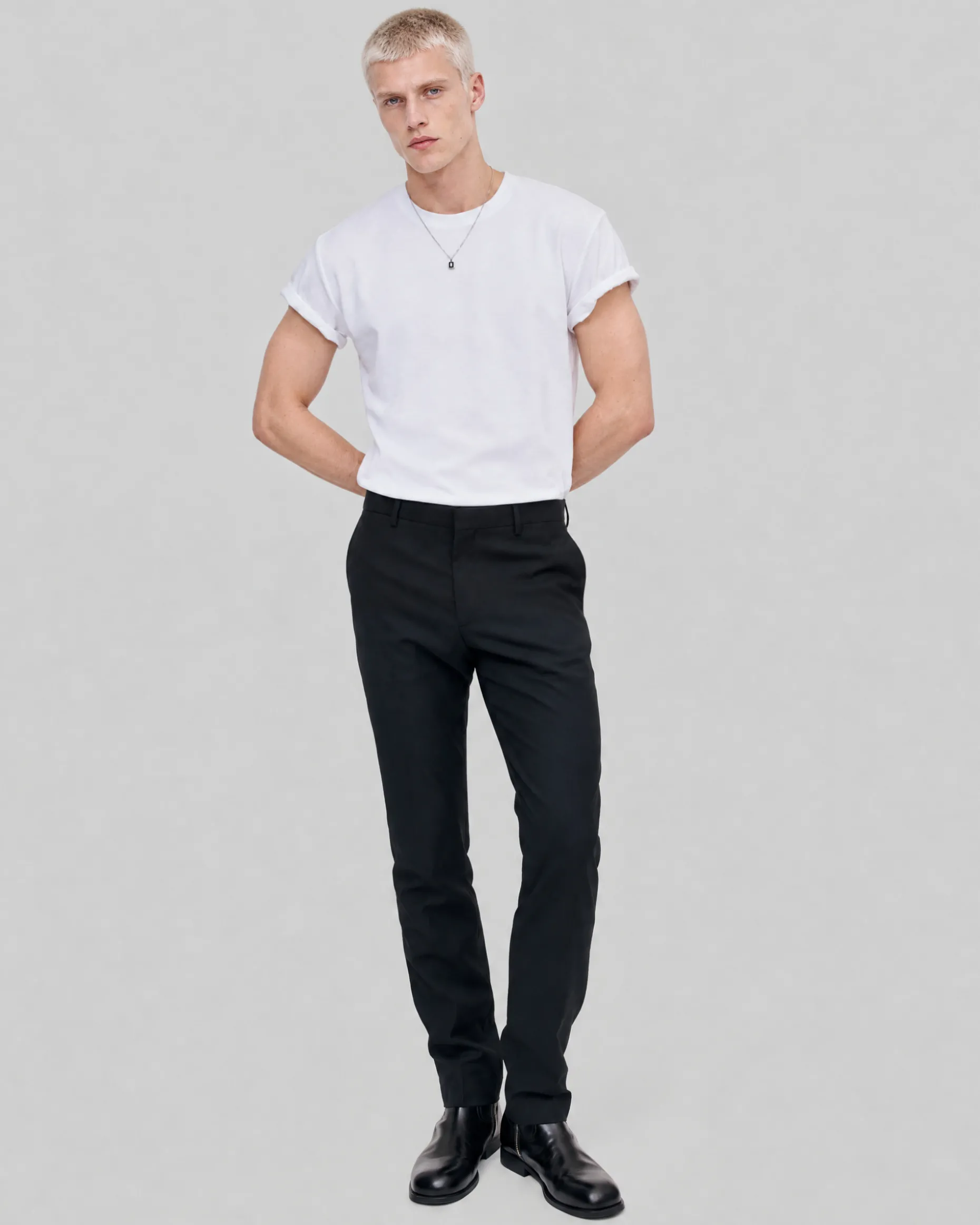 Pantalon de costume en laine ajusté noir
