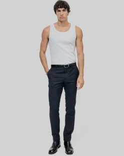 Pantalon de costume en laine ajusté bleu