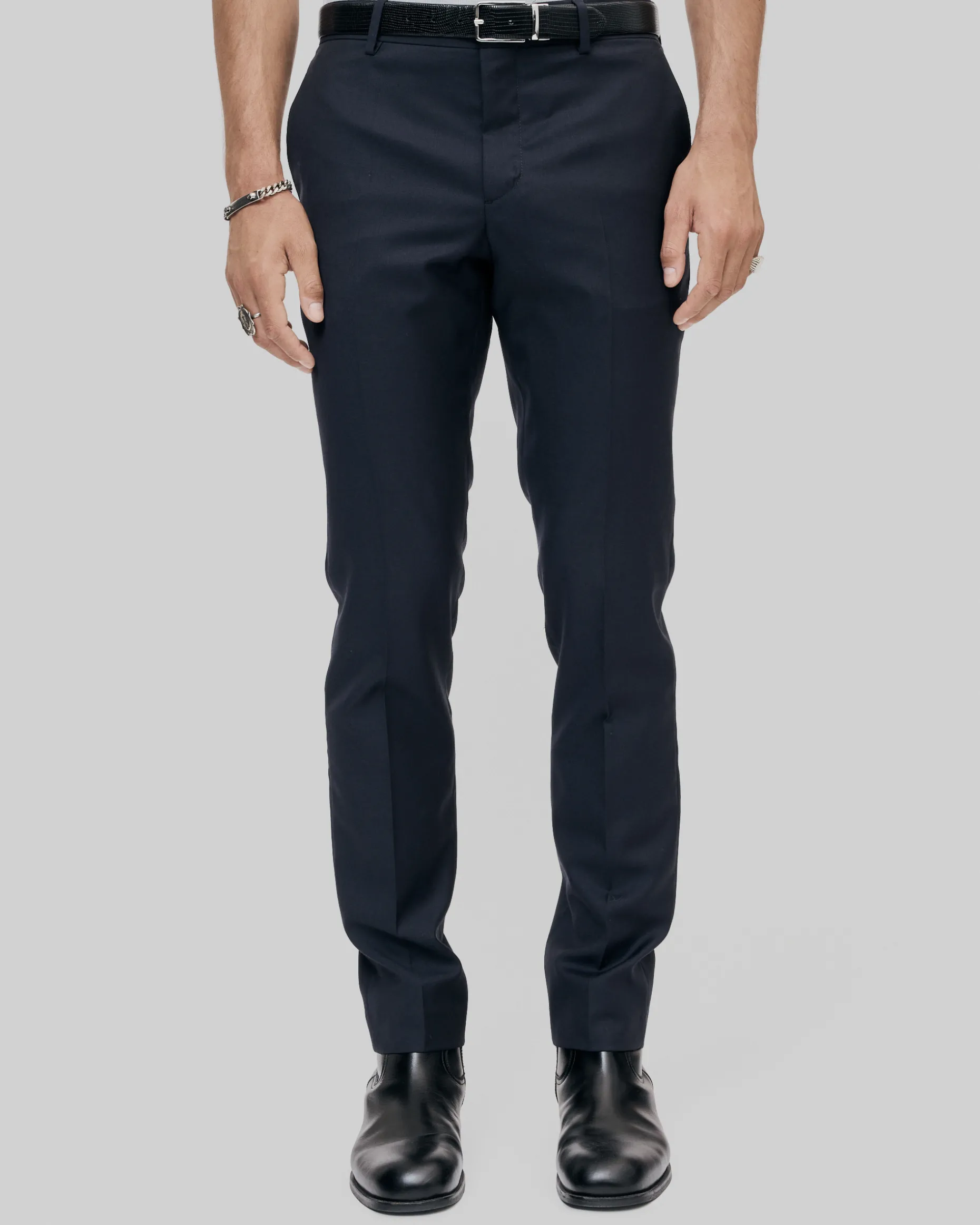 Pantalon de costume en laine ajusté bleu