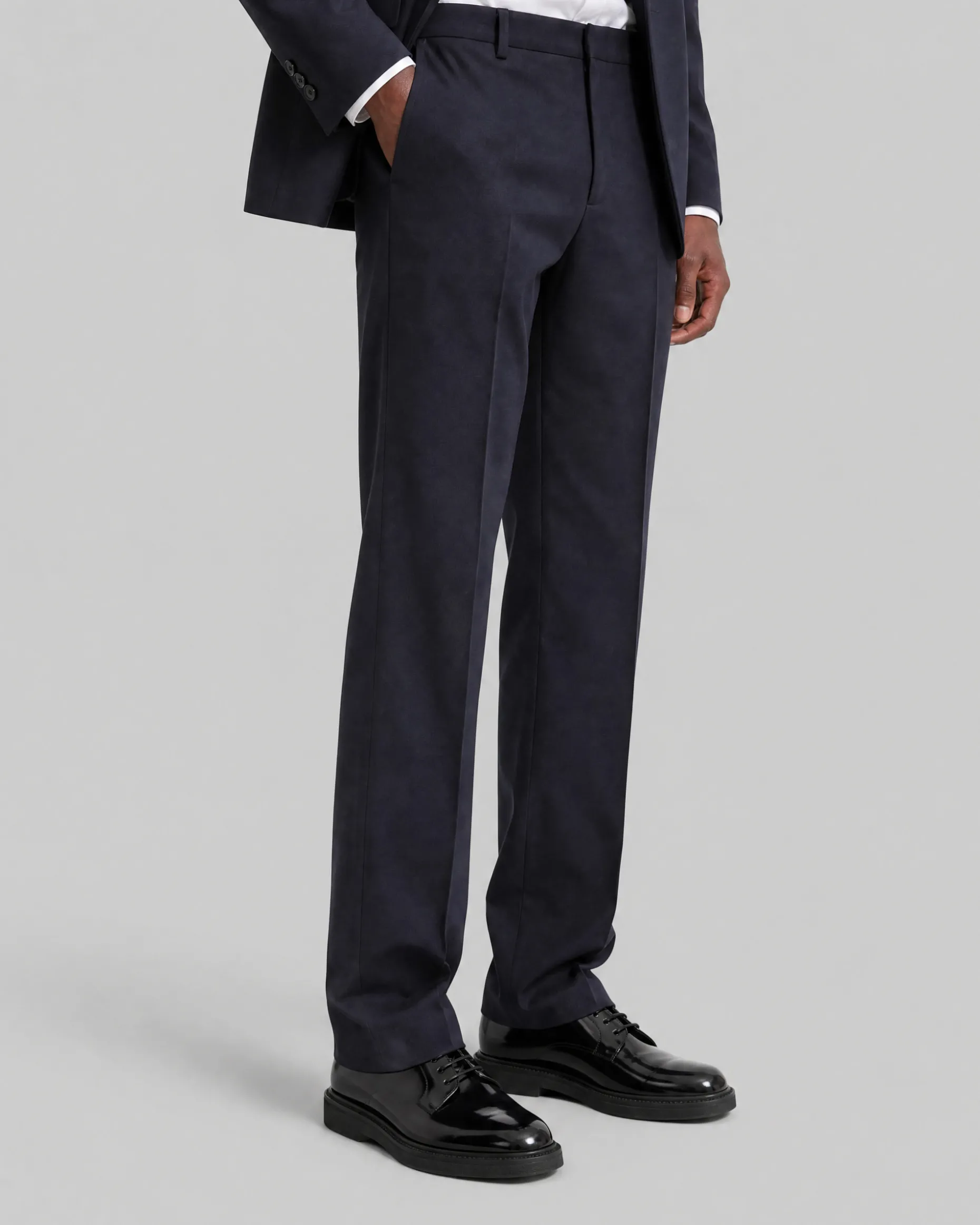 Pantalon de costume en laine droit marine