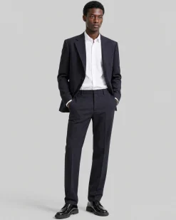 Pantalon de costume en laine droit marine